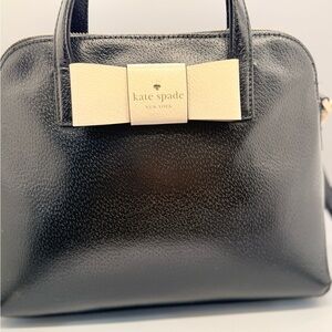 Kate Spade Black “Matthews Street Maise” Satchel with Cream Bow